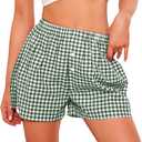 PRETTYGARDEN Womens Shorts Boxers 2025 Summer Gingham Pajama Lounge Sleep Y2K Plaid Pj Shorts Beach Bottoms (Small, Green)