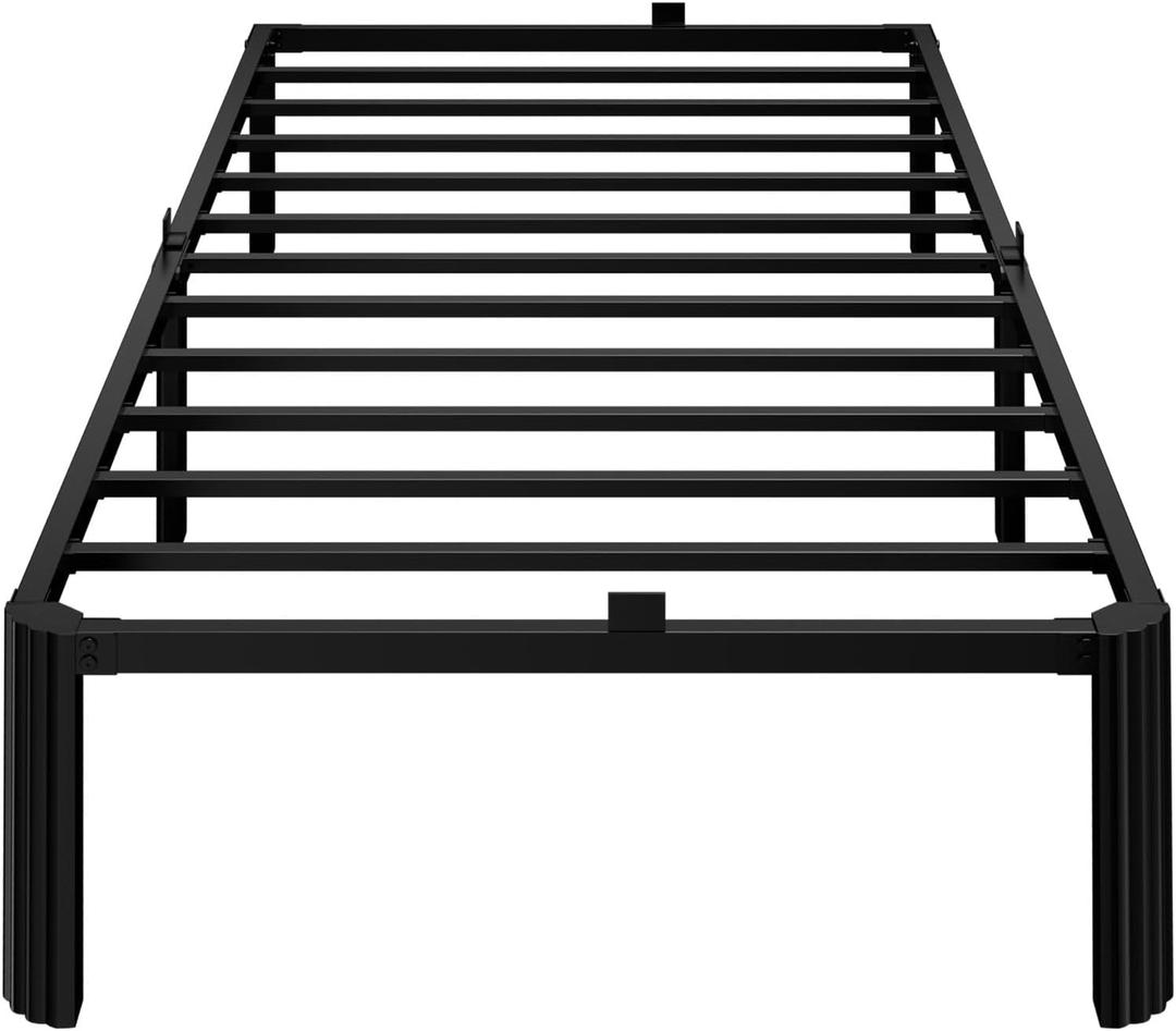 hiyuehome 14 Inch Twin Metal Bed Frame,Noise-Free Bedframe with Mattress Retainers,Headboard Compatible,No Box Spring Needed,Easy Assembly,Round Feet Design,Black