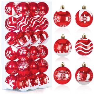 Joiedomi 36 Pcs Red Christmas Ball Ornaments Set, 2.3" Christmas Painting & Glittering Tree Hanging Decoration, Xmas Shatterproof Indoor Decoration for Tree Wreath Holidays Party Supplies