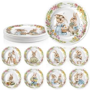 8 Pcs Easter Salad Plates Bunny Dishes 8" 10" Melamine Easter Dinnerware Sets Assorted Designs Ceramic-like Spring Rabbit Plates for Dinner Salad Dessert Birthday Party Supplies(10 Inch)