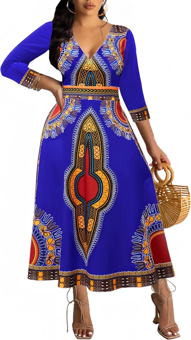 African Long Dresses for Women Elegant Church Dresses Print Maxi Dress High Waist Cocktail Bohemian Vintage Party Outfits