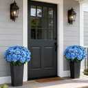 FOTEEWL Artificial Hydrangea Flower Topiary Trees - 2 Sets Faux Silk Flower Potted Plant, UV Resistant Fake Outdoor Hydrangea Bush for Front Door, Farmhouse,Garden, Porch Decor (Blue)