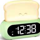 Kids Alarm Clocks for Bedroom, Cute Digital Clock with Night Light, 10 Ringtones, 10 Volumes, Nap Timer, Brightness Dimmer, Snooze, Bedside Alarm Clocks for Boys Girls Teens Birthday Gift, Plug-in Use (Green)