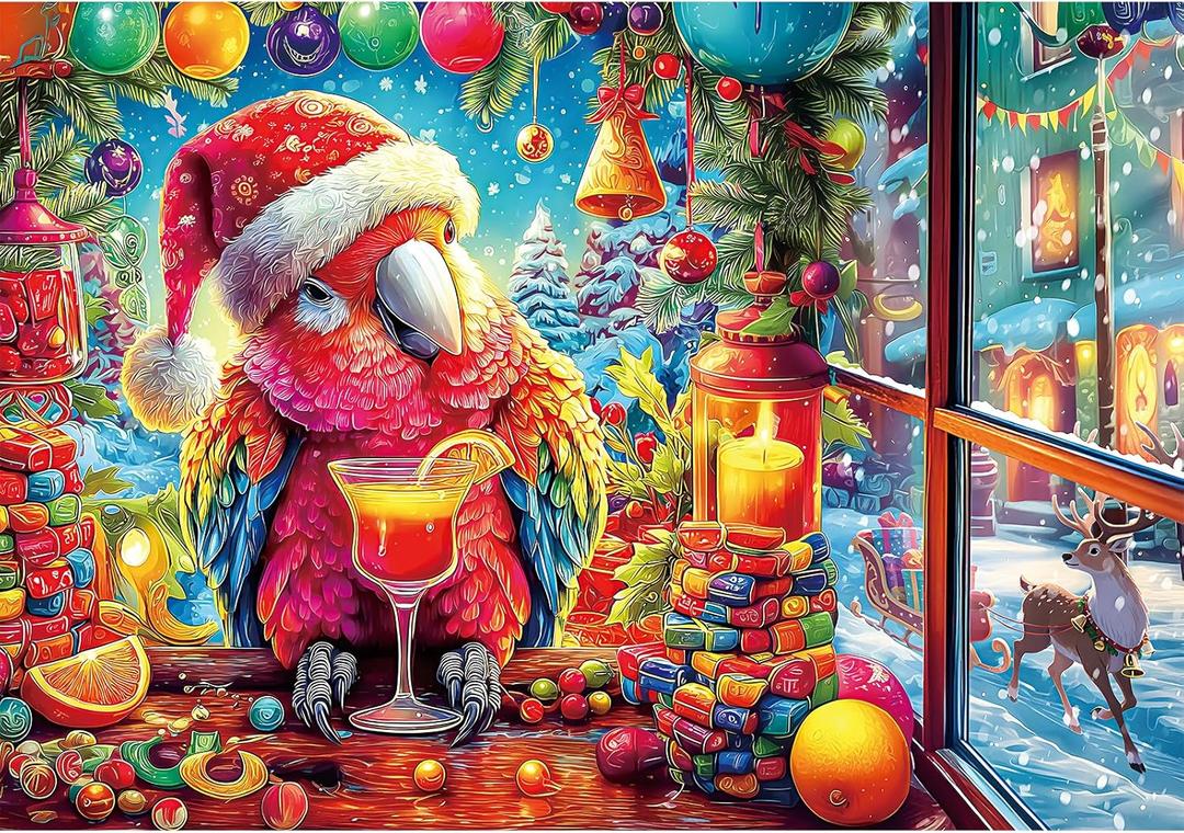 2 x LUXDIVINA Christmas 2000 Piece Puzzle for Adults, Puzzles for Adults 2000 Pieces, Parrot Deer Jigsaw Puzzles, Challenging Puzzle Perfect for Game Nights, Finished Size is 39" X 28"