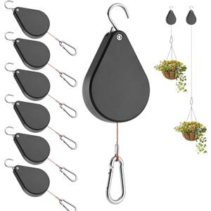 Upgraded Retractable Plant Hanger,Plant Pulleys for Hanging Plants,Easy to Raise and Lower,Auto Lock,Heavy Duty,Adjustable Hook for Garden Baskets Pots,Birds Feeder,(6Pcs,Black)