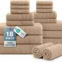 Casa Platino 18 Pcs 100% Cotton Towel Set - Soft, Absorbent & Perfect Family Set - 6 Bath, 6 Washcloths, 6 Hand Towels for Bathroom - Ideal for Home, Spa & Gym - Quality You Can Trust - Beige