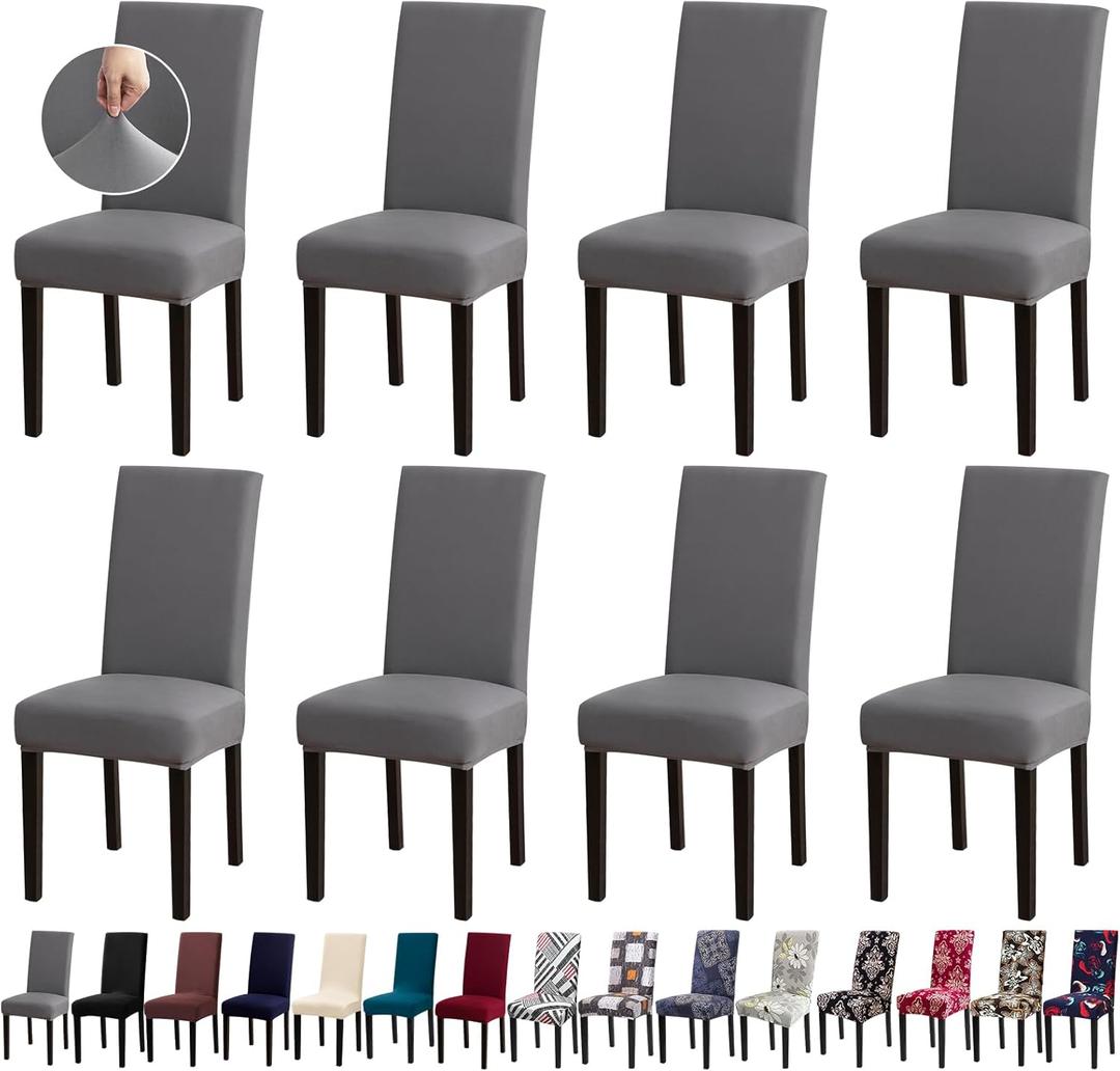 Chair Covers, Dining Room Chair Covers, Stretch Kitchen Chair Covers/Dining Chair Covers for Dining Room 8 Pack, Removable Washable Dining Chair Slipcovers for Home, Hotel, Banquet, .Grey