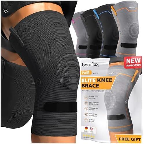 bareflex Elite Compression Knee Brace for Women & Men 2-Pack Knee Braces for Women Running Knee Pain, Knee Brace for Men, Knee Support Compression Sleeve, M