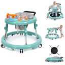 Music and Lights Baby Walker Foldable with 9 Adjustable Heights, Baby Walker with Wheels Portable, Infant Toddler Walker for Baby Boy Girls 6-18 Months (Green)