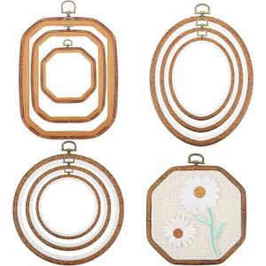 Qunclay 9 Pcs Large Embroidery Hoop Frame Decorative Imitated Wood Display Frame Circle Oval Octagonal Cross Stitch Hoop Ring for DIY Sewing Craft and Hanging Ornaments Decor (Mixed Shape)