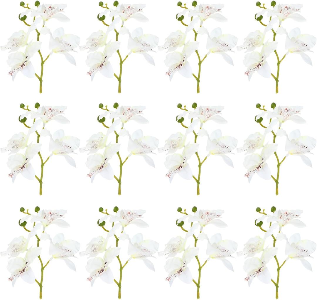 PATIKIL 7 Inch Orchid Faux Flowers for Floating Candles, 12 Pack Floating Flowers Vase Fillers Centerpiece Decoration for Wedding Party Bar Restaurant, Cream