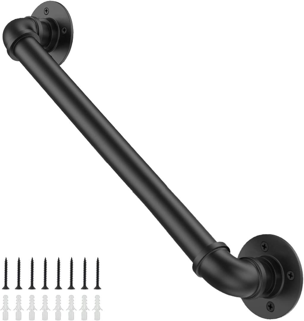 Willstar 4FT Industrial Staircase Handrail Non-Slip Pipe Bar Foot Rail Wall Mount Stair Rail Vintage Grab Bar for Steps Black Iron Pipe Handrail for Outdoor Indoor Stairs Loft Porch Hand Rail (4ft)