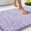 Yimobra Anti-Fatigue Non Slip Bathroom Rugs Cushioned Dense Elastic Microfiber Bath Mat for Pressure Relief, Comfort for Tired Feet, Soft Absorbent Machine Washable, 32" x 20", Purple and White