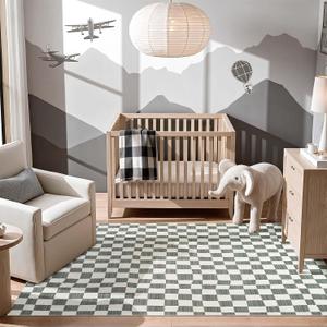 jinchan 5x7 Checkered Area Rugs for Kids Room - Machine Washable Soft Rug Modern Geometric Lattice Non-Slip Carpet for Nursery Playroom Classroom Living Room Bedroom Dining Room Home Office Grey