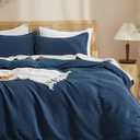 Waffle Weave Duvet Cover Set King Size, No Snagging Ultra Soft Luxury Textured Breathable Comforter Cover for All Season 3pcs, Durable Bedding Duvet Set with 2 Pillow Shams, Egyptian Cotton, 104"x90", Navy Blue