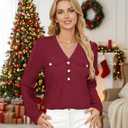 Triratna Long Sleeve Shirts for Women Dressy Button Front Tweed Blouses Business Casual Winter Tunic Tops Office Work (M)