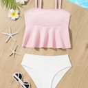 QJQ Girl's 2 Piece High Waisted Swimsuits Ruffle Waffle Bathing Suit Summer Cute Bikini Sets