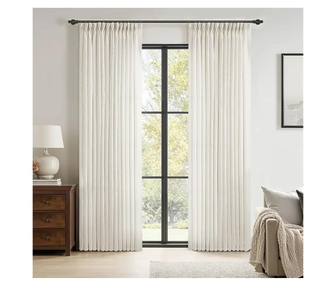 MIULEE 96 Inches Long Pinch Pleated Natural Linen Curtains 2 Panels Set for Bedroom Living Room, Viral Pleat Semi Sheer Drapes Light Filtering Textured Sheer Curtains with Hooks Floor to Ceiling