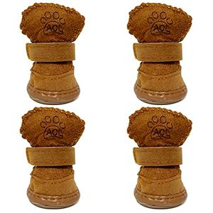 Dog Boots, HiBallBall 4 PCS Dog Shoes for Small Pets Dogs, Anti-Slip Snow Boots, Paw Protectors (Brown, Size4)