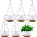 6 Pcs 10 Inch Christmas Hanging Planter Hanging Plant Pot Plastic Round Hanging Baskets for Plants Indoor Flower Pot with Drainage Holes Removable Trays for Garden Home Patio(White)