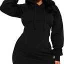BEAGIMEG Women's Long Sleeves High Neckline Hooded Solid Stretch Casual Mini Sweatshirt Dress Black, 4
