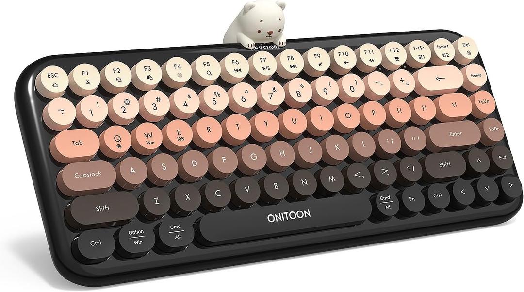 Wireless Bluetooth Keyboard for iPad/Tablet/Laptop/PC/Windows/Mac, Retro Typewriter Keyboard Colorful Round Keycaps, Cute Magnetic Bear, Multi-Device Support, 2.4GHz Cordless Connection with Shortcuts