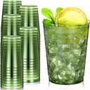Minatee 100 Count Plastic Cups Disposable Fancy Cups Heavy Duty Wine Cocktail Glasses for Easter, Wedding, Graduation, and Birthday Party Plastic Drinking Tumblers(Olive Green,10 oz)
