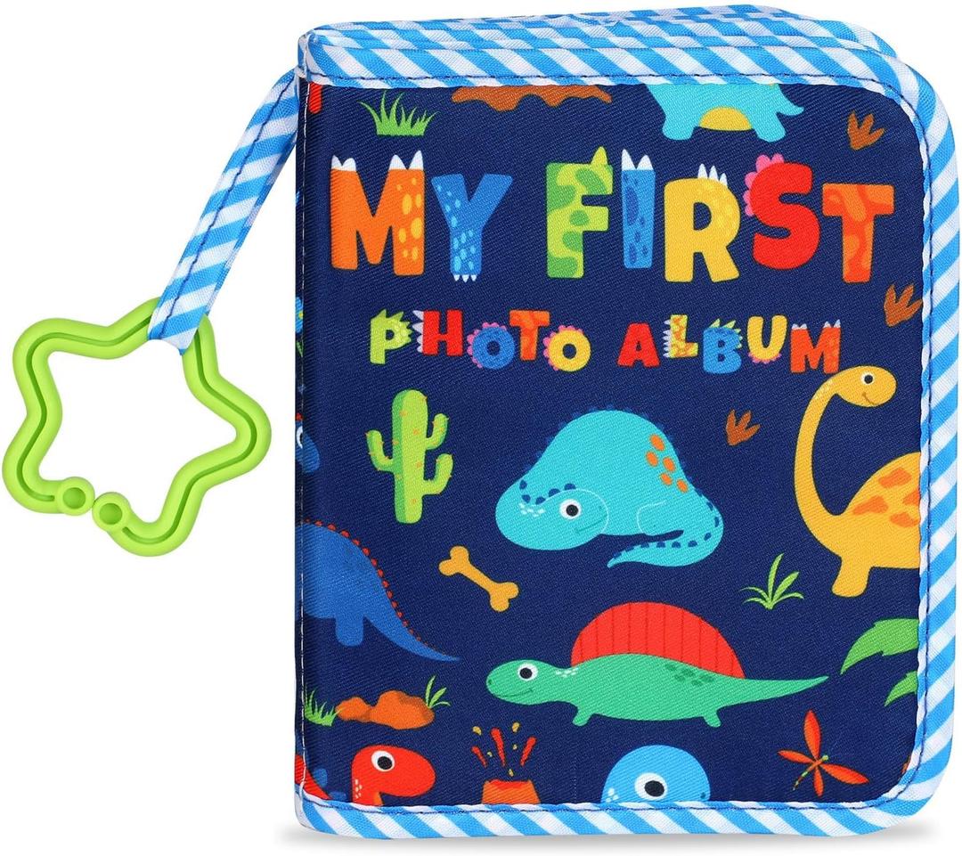 Baby's My First Family Album Soft Photo Cloth Book Blue Dinosaur My First Book of Photos Baby Memory Album Gift Holds 4x6 Pictures for Babies Newborn Toddler & Kids Baby Shower