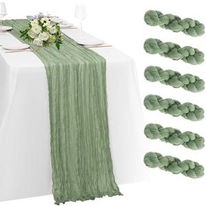 6 Pack Sage Green Cheesecloth Table Runner 23x120 inch Rustic Boho Gauze Table Runner 10 FT Long Sheer Cheese Cloth Fabric Table Runners for Romantic Wedding Bridal Shower Birthday Party Decor