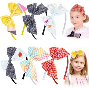 6 Pcs Back to School Headbands | Pencil, Apple and Composition Notebook Bow Designs,First Day of School Hair Accessories for Women, Students and Girls