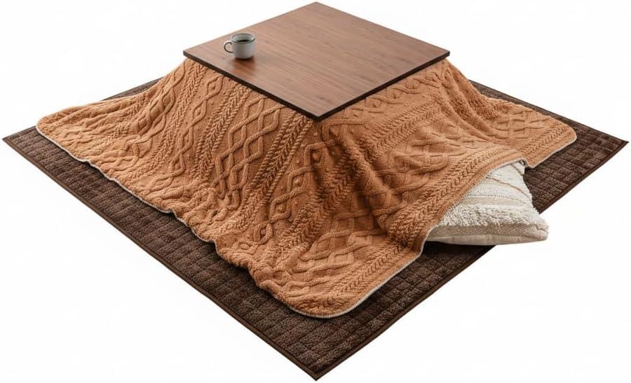 Palette Life Kotatsu Futon Blanket (Cover Only), 3D Pattern Jacquard Boa, 72.8 x 72.8 inches (185 x 185 cm), Square Caramel