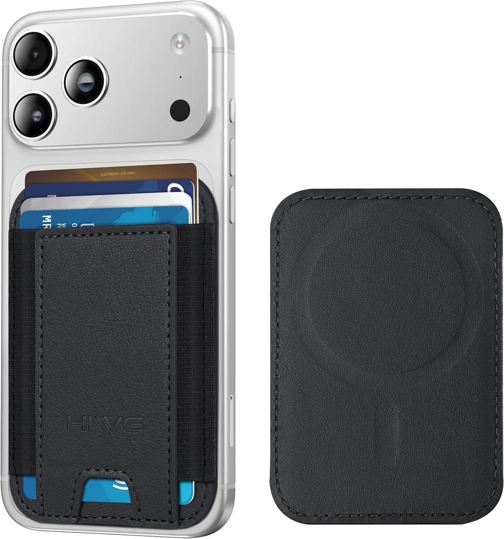 HiWe for MagSafe Wallet, 7 Cards Holder with RFID Blocking, Stronger Magnetic Wallet for iPhone 17/16/15/14/13/12 Series, Vegan Leather Minimalist Slim, 1 Slot, Black