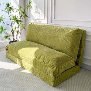 MAXYOYO Folding Sofa Bed, Extra Thick and Long Floor Sofa Convertible Sleeper Chair with Washable Cover, Floor Couch Lounge Bean Bag Bed for Living Room, Green, 39x95 Inch, Twin 39x95 Inch