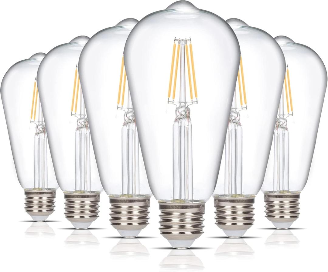 Simba Lighting LED Edison Vintage Filament ST21 (ST64) Light Bulbs (6 Pack) 6W Dimmable 60W Equivalent Clear Glass Decorative Antique Retro, Standard Medium E26 Base, Warm White 2700K