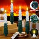 Funtery 6 Pcs LED Christmas Tree Flameless Taper Candles Real Wax Battery Operated Candlestick Lights with 3D Flame and Remote Timer Window Fireplace(Snow-Topped,Christmas Tree)