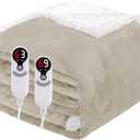 Electric Heated Blanket Queen Size 84"x90", Soft Flannel with Dual Controllers & Overheat Protection, 9 Adjustable Heat Settings & 10-Hour Auto-Off Timer, Fast Heating for Winter Comfort, Camel