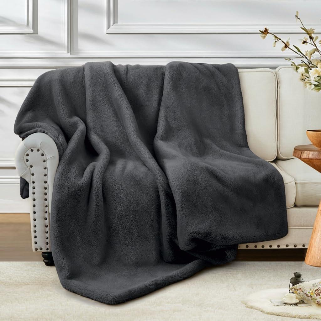 Clearance Luxury 1000GSM Faux Mink Cashmere Throw Blanket, Super Heavy Warm Cozy Blankets for Couch Bed Sofa, Plush Elegant Soft Reversible Mink Blanket for Living Room Bedroom (130x160cm, Dark Gray)