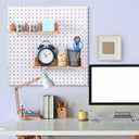 Marsui 2 Pcs Wooden Pegboard Shelf with Acrylic 12.2 x 3.94 Inch Wood Display Shelves Brackets with Metal Hooks Heavy Duty Pegboard Accessories for Storage and Organization