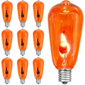 SUNSGNE Halloween Orange Flame Light Bulbs, 10-Pack E17 Flickering Flame Bulb ST40 Edison Replacement Bulbs for ST40 String Lights, 1 Watt- E17 Intermediate Screw Base