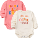 2 x Cute Baby Girl 1st Birthday Outfit Set - "Onederful" Bodysuit And  "1 Year Old Era" Sweatshirt - Size 12M