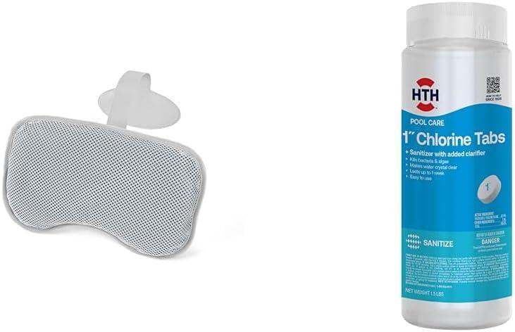 SaluSpa Padded Pillows (2-Pack),Grey & HTH 42049 Swimming Pool Care 1" Chlorine Tabs, Swimming Pool Chlorinating Sanitizer, 1.5lb