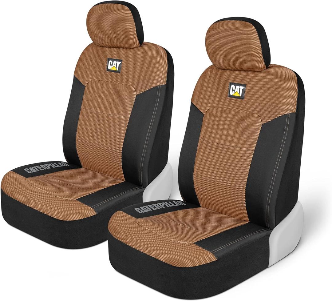 Beige Car Seat Covers for Front Seats, Truck Seat Protectors with Comfortable Mesh Back, Auto Interior Covers | Airbag Compatible Interior Protection for Trucks, Suv, and Cars – (2) Front Seat Protectors Automotive and Truck Accessories