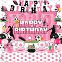 Pink Soccer Decorations for Girls Soccer Happy Birthday Banner Backdrop Balloons Football Plates Napkins Tablecloth Honeycomb Centerpieces Hanging Swirls Decor for Women Sports Party Supplies Serves10