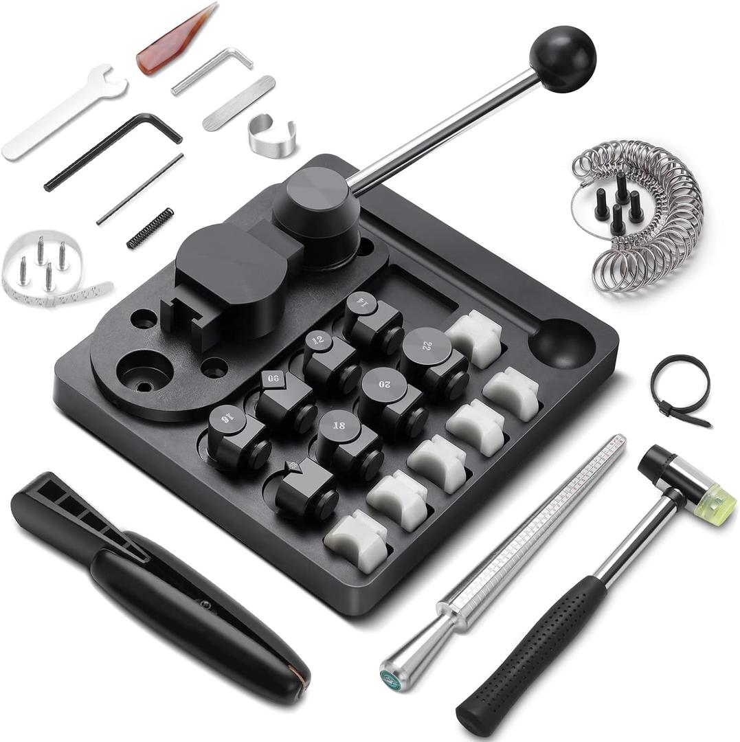 XIIW Ring Bender Ring Bending Tool for Spoon Rings Jewelry Making Kit with Nylon Dies 2 Ring Blanks Ring Bending Maker Machine Sizer Measuring Tool Multi-Functional Jewelry Tool (Standard)