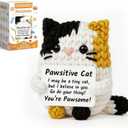 Positive Crochet Cat Animal Emotional Cheer Up Support Gifts, Funny Crochet Mini Handmade Cat for Women Men Friends Mom Birthday Christmas Mothers Day Graduation Gifts