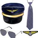 HOVEOX Pilot Costume Accessories Airline Pilot Captain Costume Airline Pilot Captain Hat Pilot Costume for Men Halloween Party Cosplay Blue