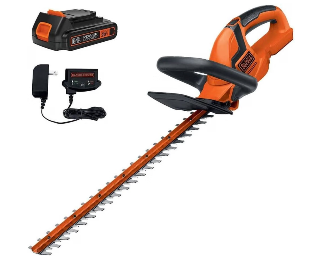 BLACK+DECKER 20V MAX Cordless Hedge Trimmer, Battery and Charger Included, 22 Inch Steel Blade Lightweight Bush Trimmer, Soft Grip, Less Vibration (LHT2220)