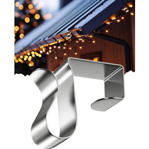 Gutter Clips for Hanging Outdoor Lights: 50 Pcs Metal Christmas Light Clips for outside String Lights - Weatherproof Gutter Clips for Xmas Halloween Seasonal Rope Mini Decoration Lights (Silver)
