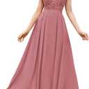 Miusol Women's Elegant Floral Lace Formal V Neck Bridesmaid Party Dress (Pink, M)