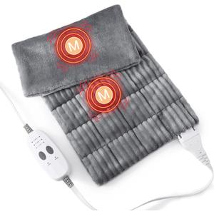 Massaging Weighted Heating Pads for Back Pain Relief and Cramps, 24''*12'' Ribs Fannel Electric Heating Pad with Massage Vibrations, 6 Settings- 3 Heat, 3 Massage- 9 Relaxing Combinations